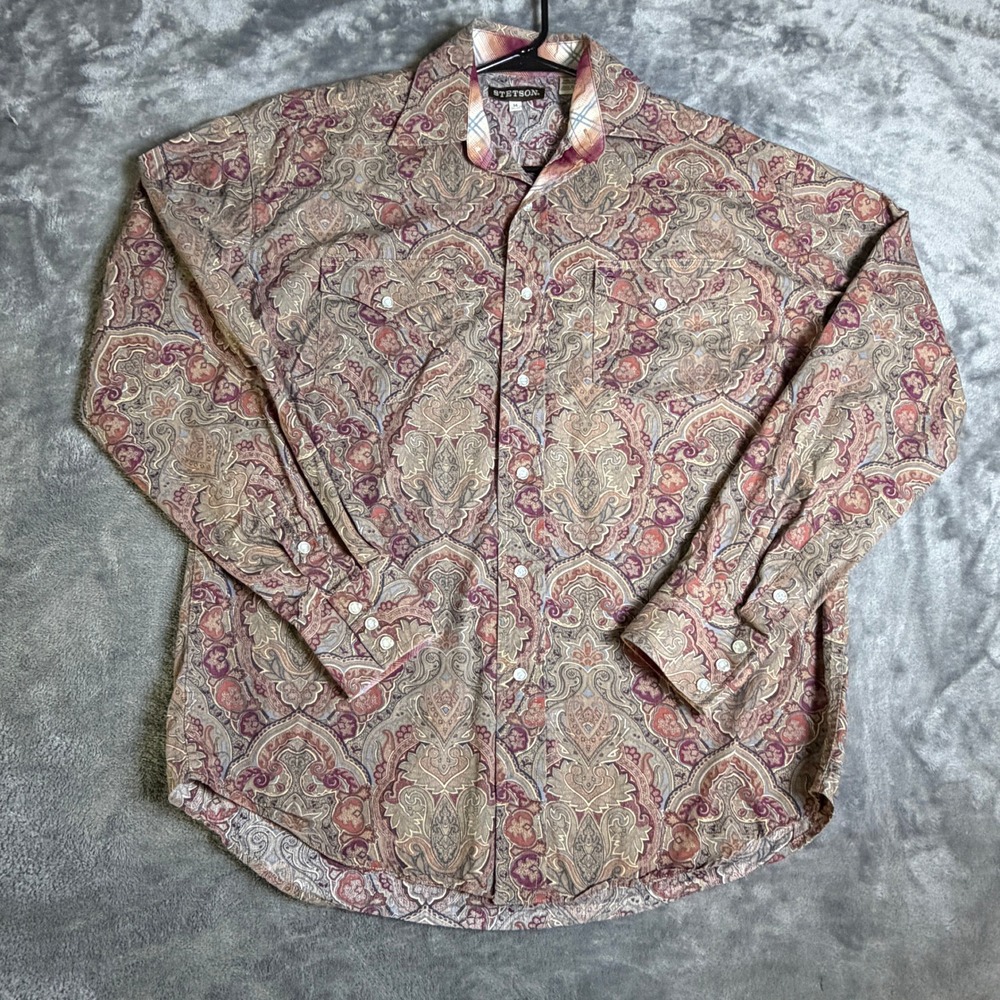 Stetson Mens SZ Medium Paisley Western Pearl Snap Shirt Long Sleeve Flip Cuff